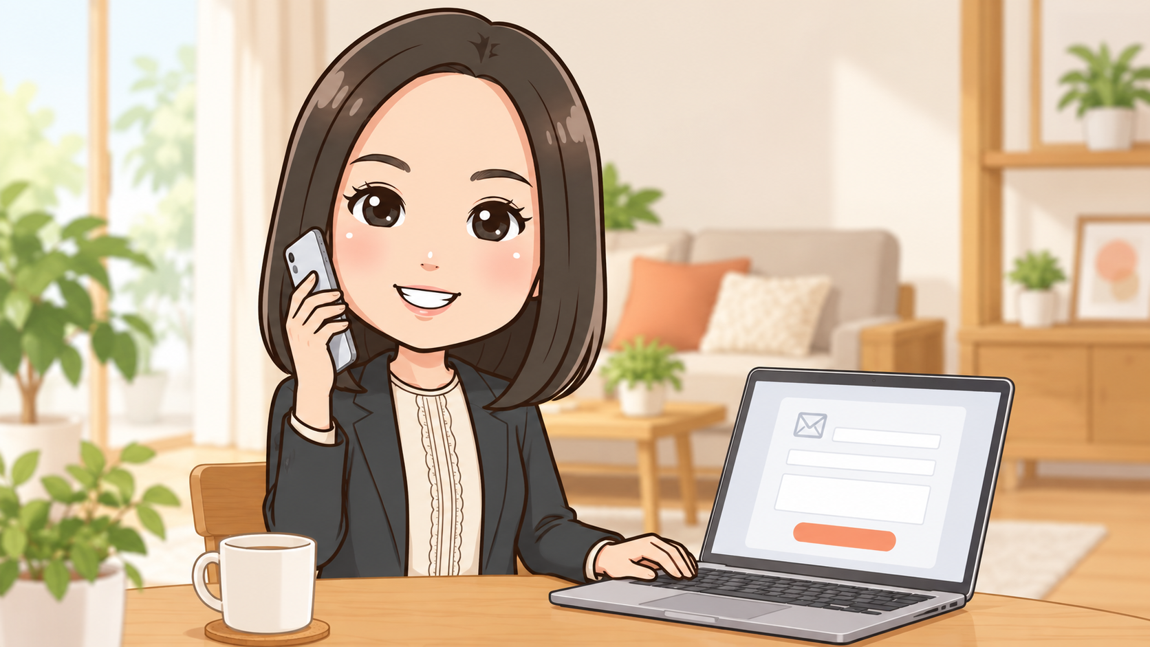 電話とWebで相談を受けるGoldhurst代表 澤田のイラスト