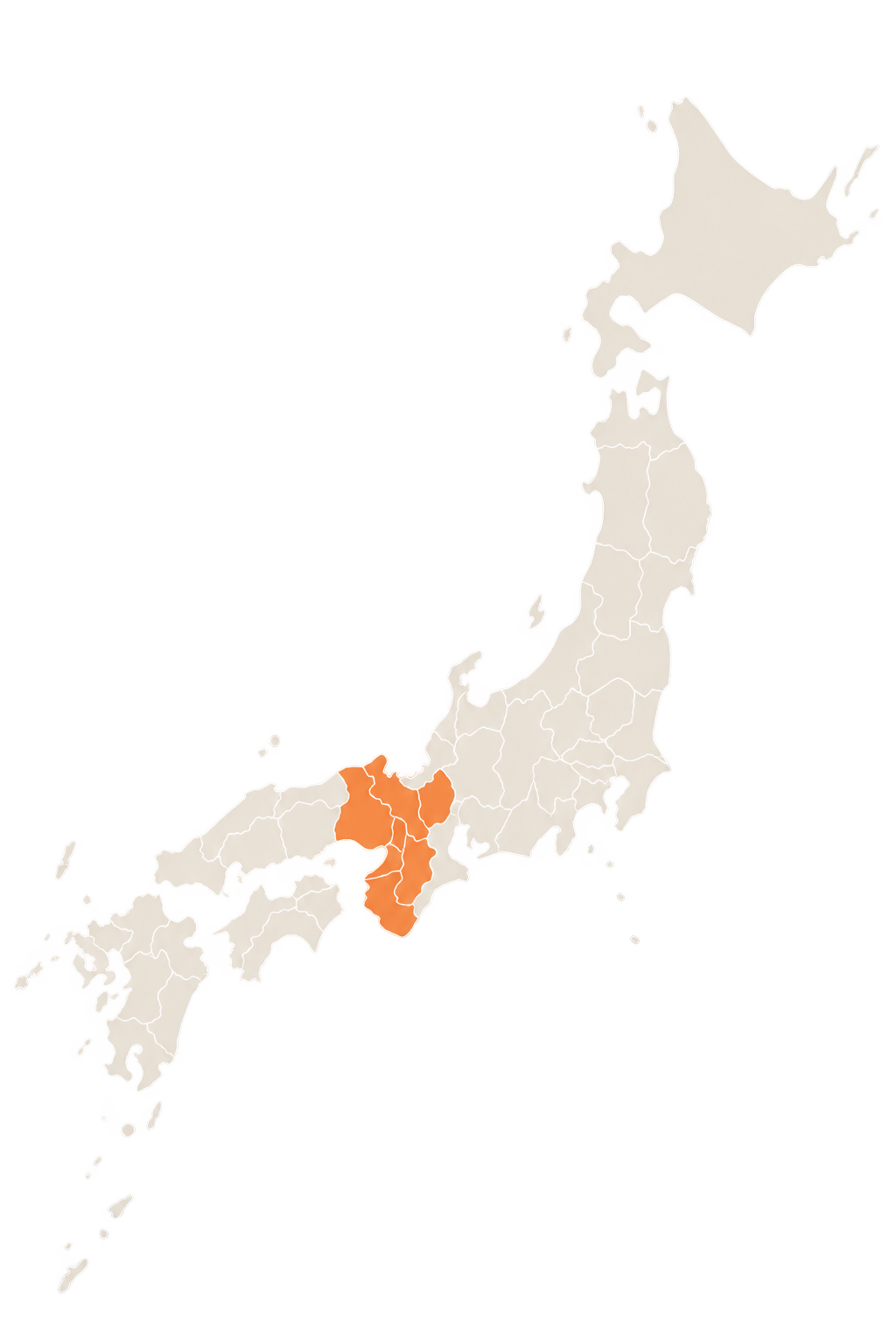 大阪・京都・兵庫・奈良・和歌山・滋賀を示した日本地図