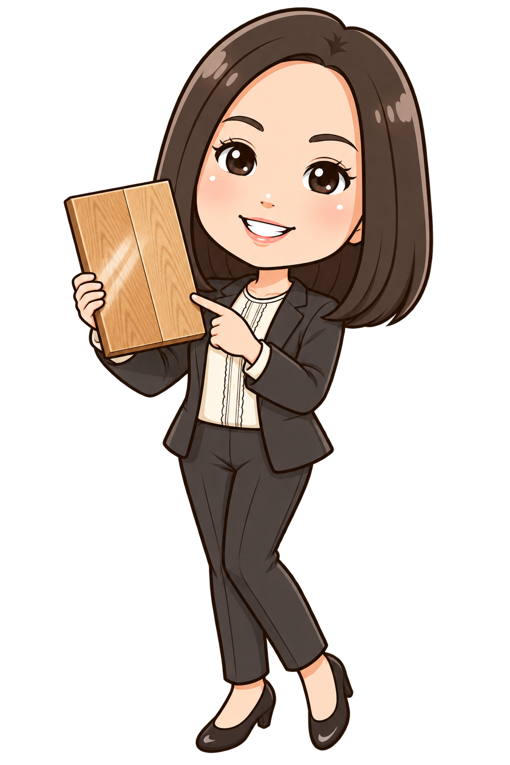 再生した床材を案内するGoldhurst代表 澤田のイラスト